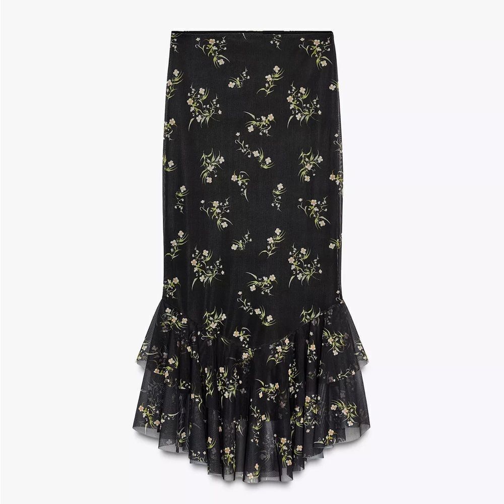 ZARA PRINTED TULLE RUFFLE SKIRT - Picture 7 of 9